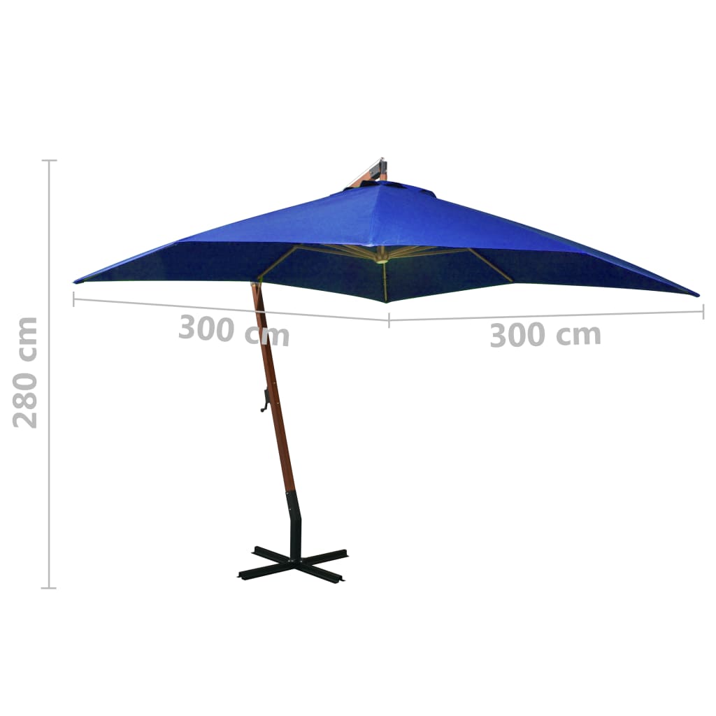 Kabantis sodo skėtis su stulpu, mėlynas, 3x3m, eglės masyvas