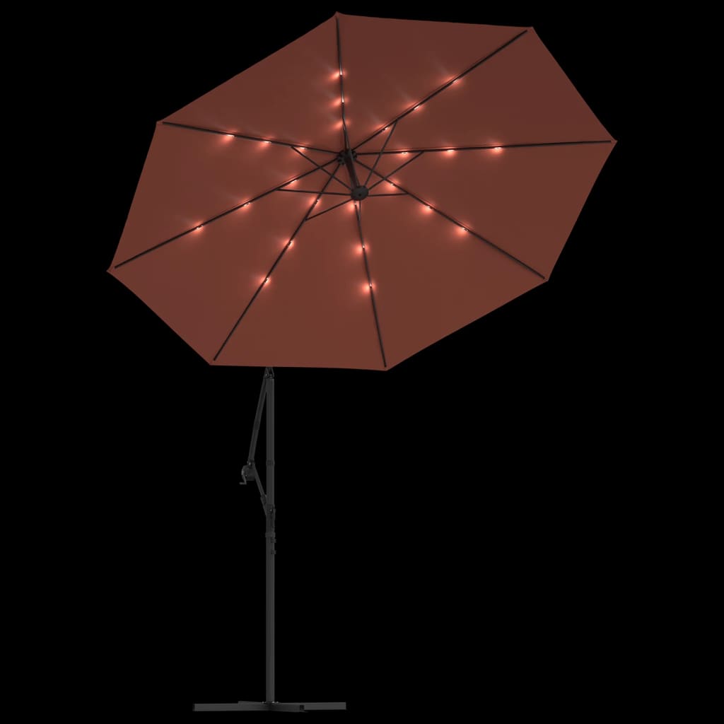Gembinis sodo skėtis su LED ir plieniniu stulpu, terakota