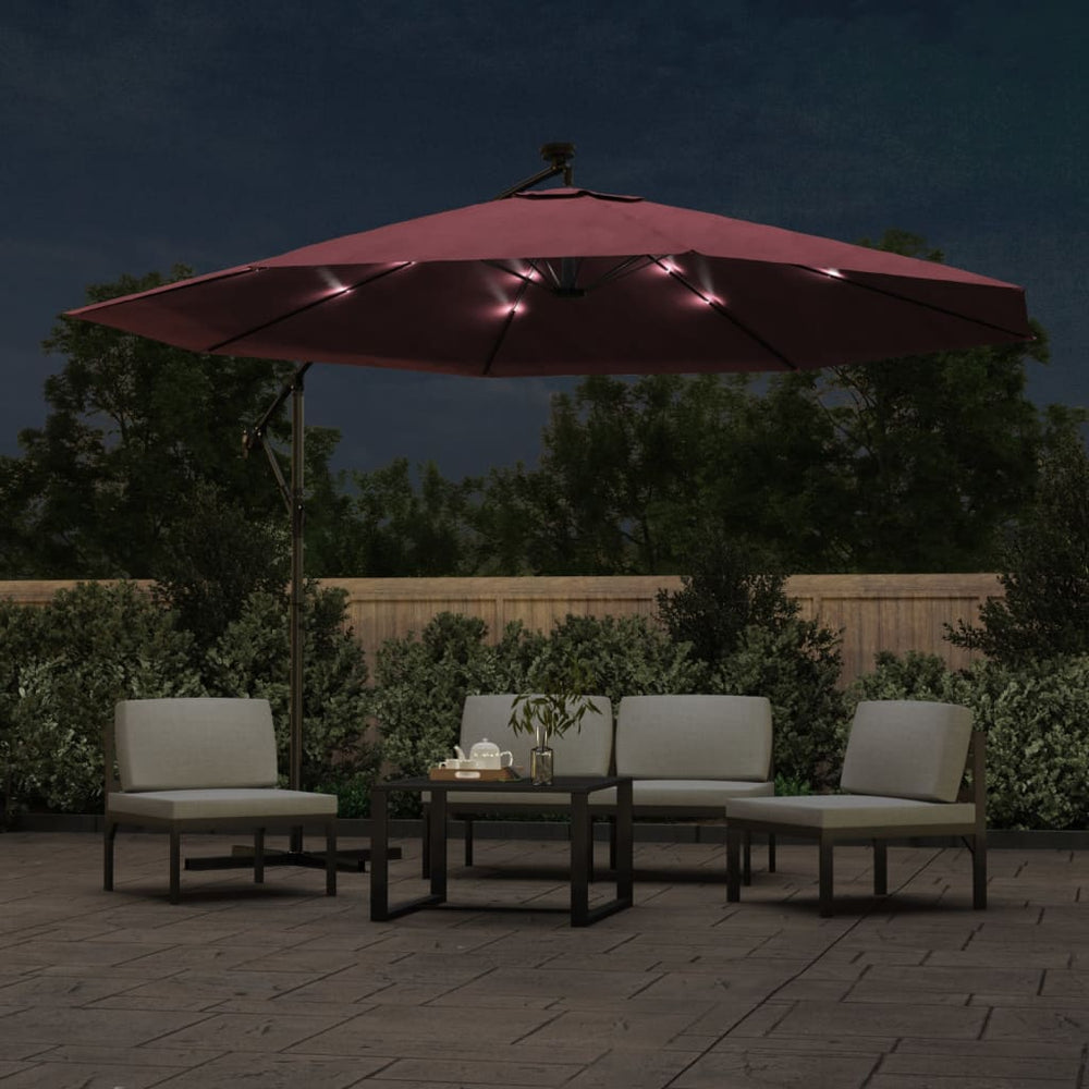 Gembinis sodo skėtis nuo saulės su LED, tamsiai raudonas, 350cm