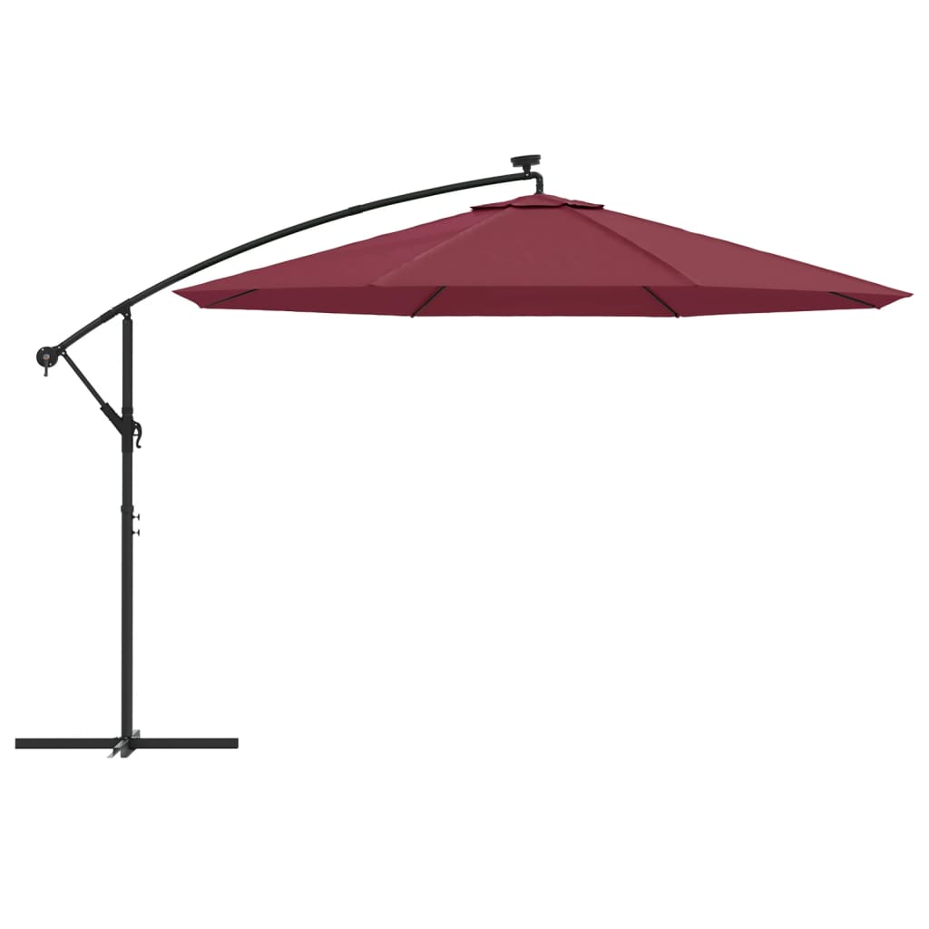 Gembinis sodo skėtis nuo saulės su LED, tamsiai raudonas, 350cm