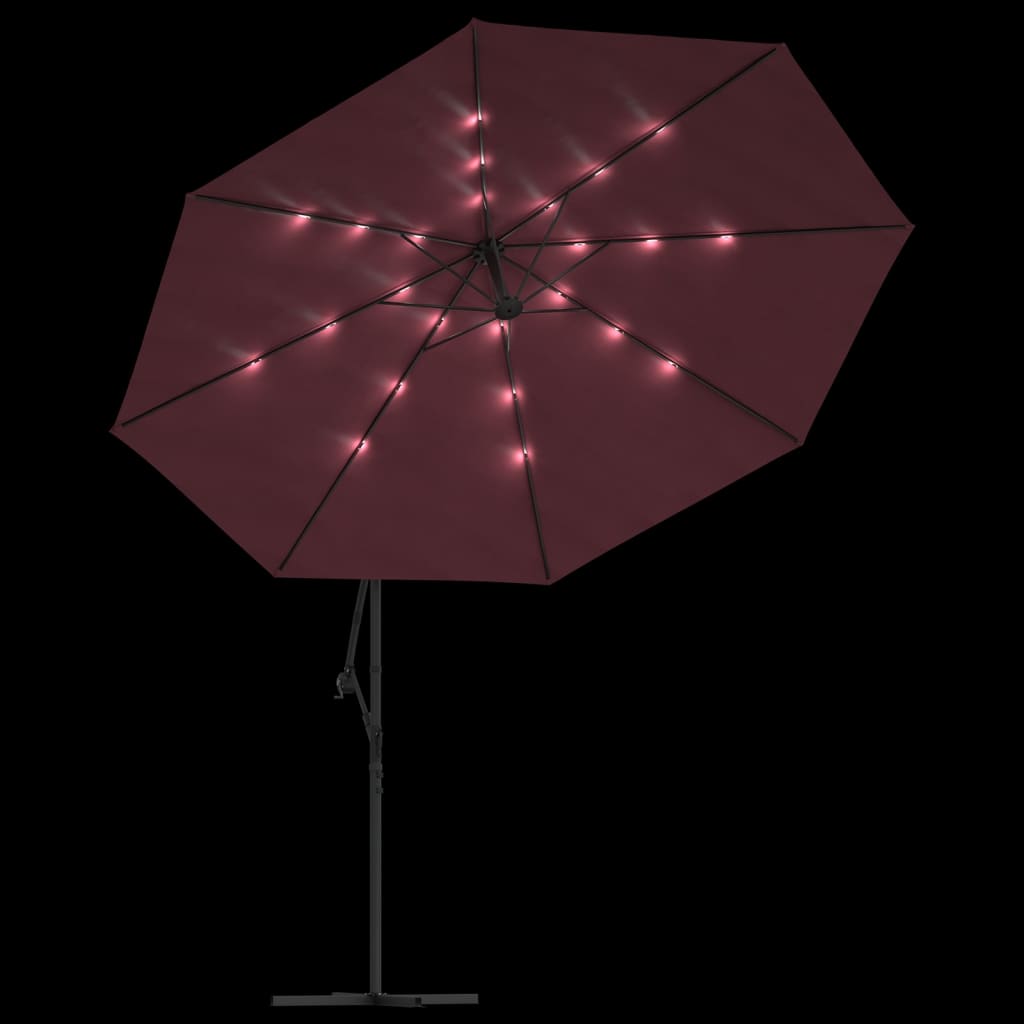 Gembinis sodo skėtis nuo saulės su LED, tamsiai raudonas, 350cm