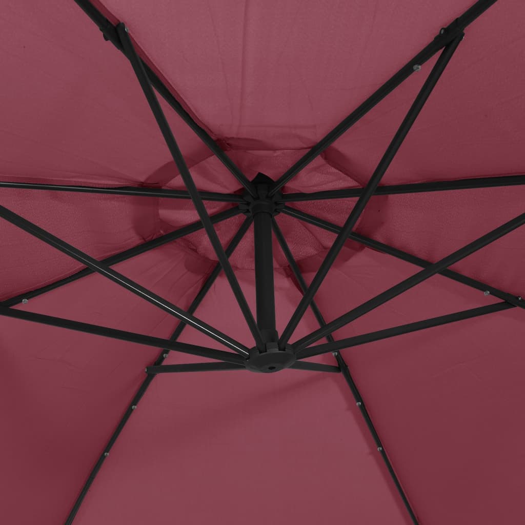 Gembinis sodo skėtis nuo saulės su LED, tamsiai raudonas, 350cm