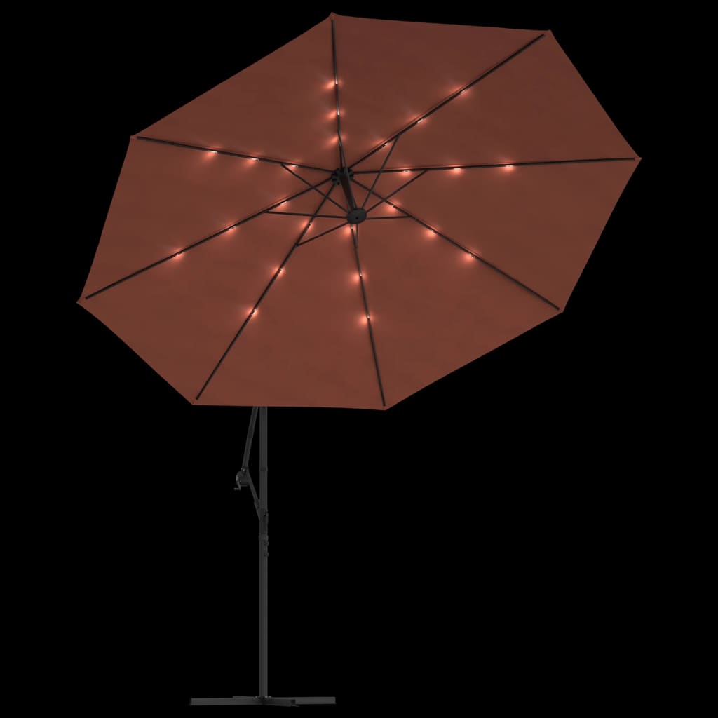 Gembinis sodo skėtis nuo saulės su LED, terakota spalvos, 350cm