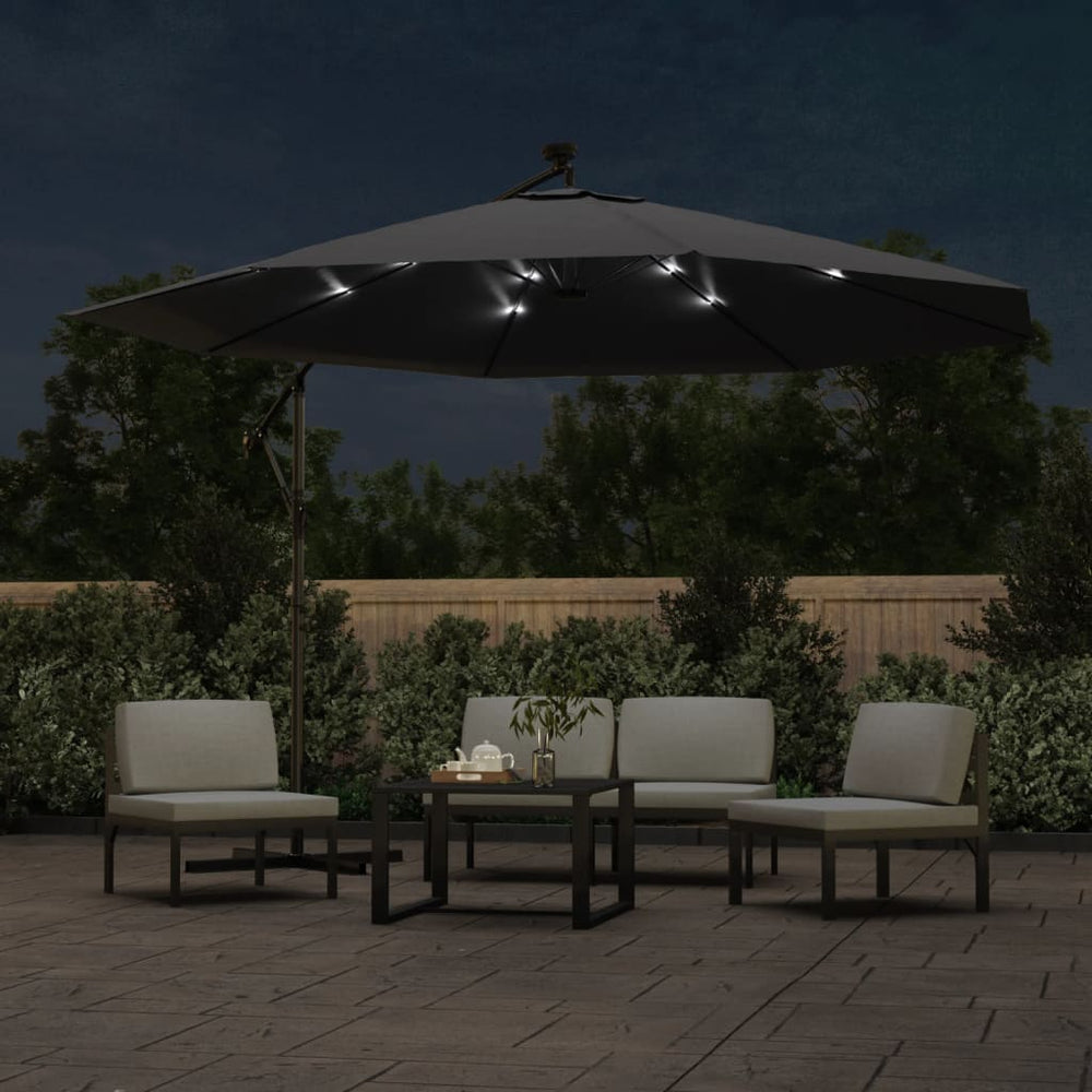 Gembinis sodo skėtis nuo saulės su LED, juodos spalvos, 350cm