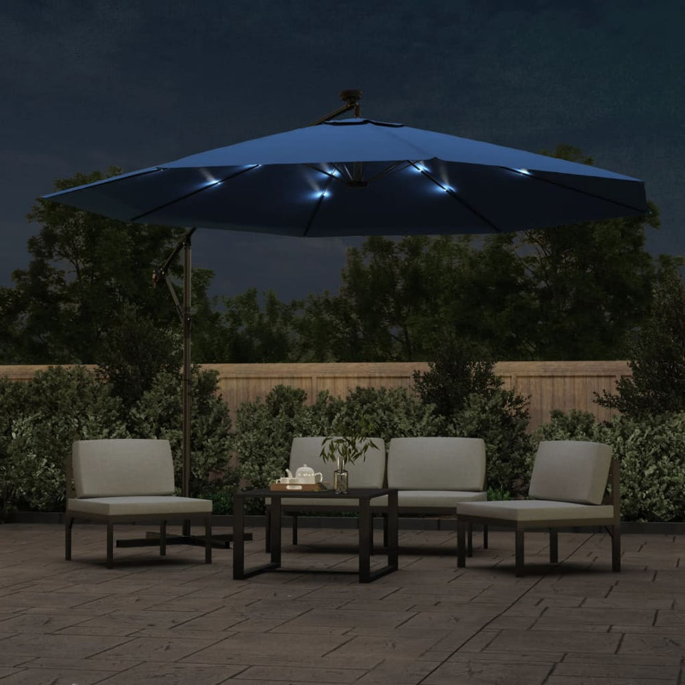 Gembinis sodo skėtis nuo saulės su LED, tamsiai mėlynas, 350cm