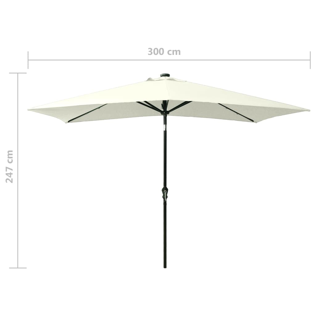 Sodo skėtis nuo saulės su LED ir plieniniu stulpu, smėlio, 2x3m