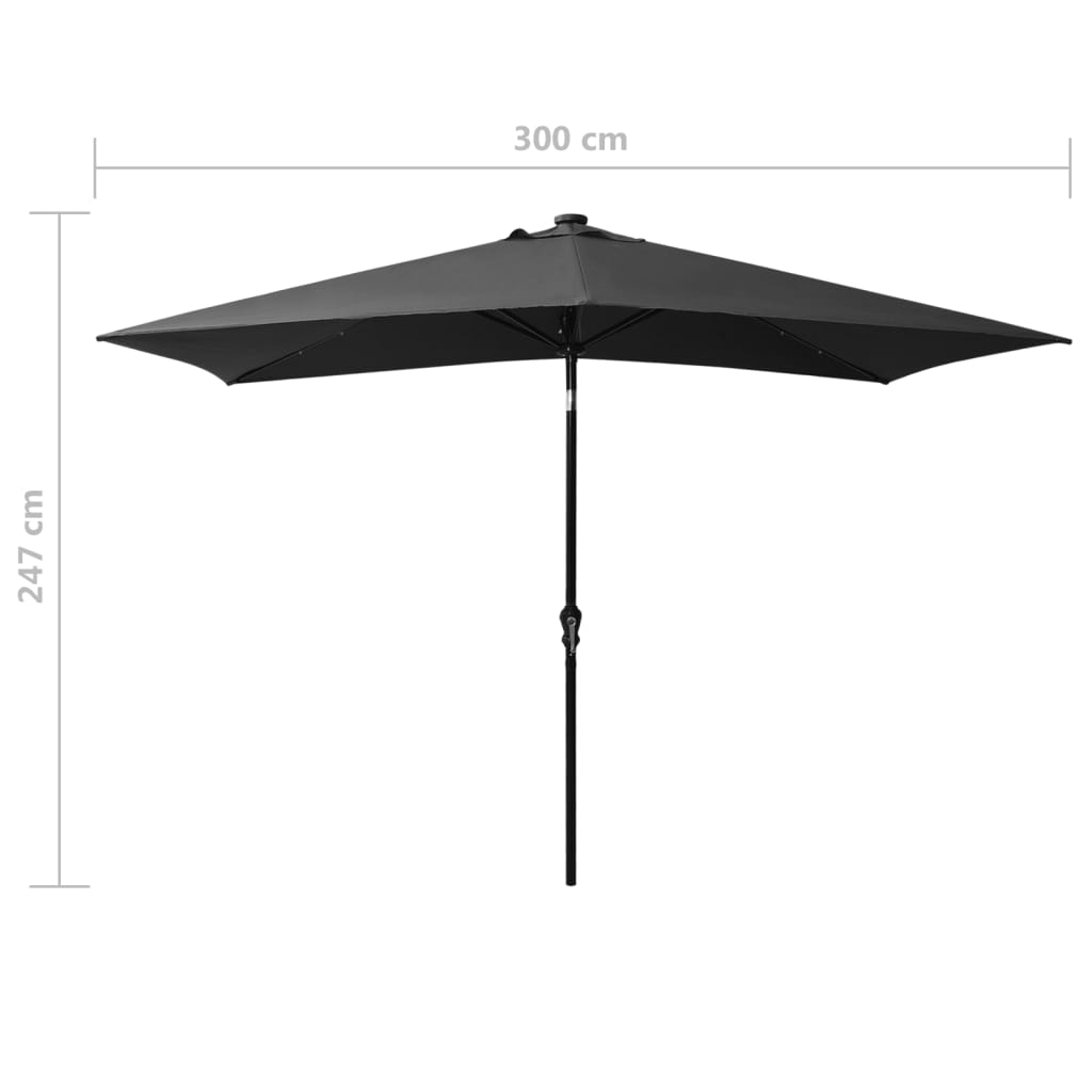 Sodo skėtis nuo saulės su LED/plieniniu stulpu, antracito, 2x3m