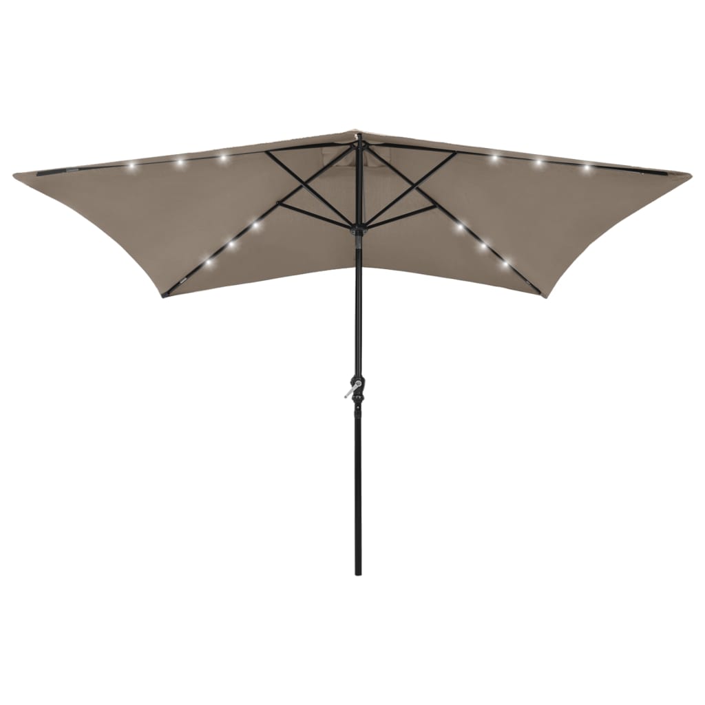 Sodo skėtis nuo saulės su LED ir plieniniu stulpu, taupe, 2x3m