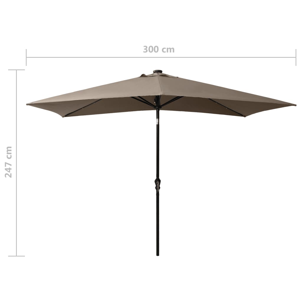 Sodo skėtis nuo saulės su LED ir plieniniu stulpu, taupe, 2x3m