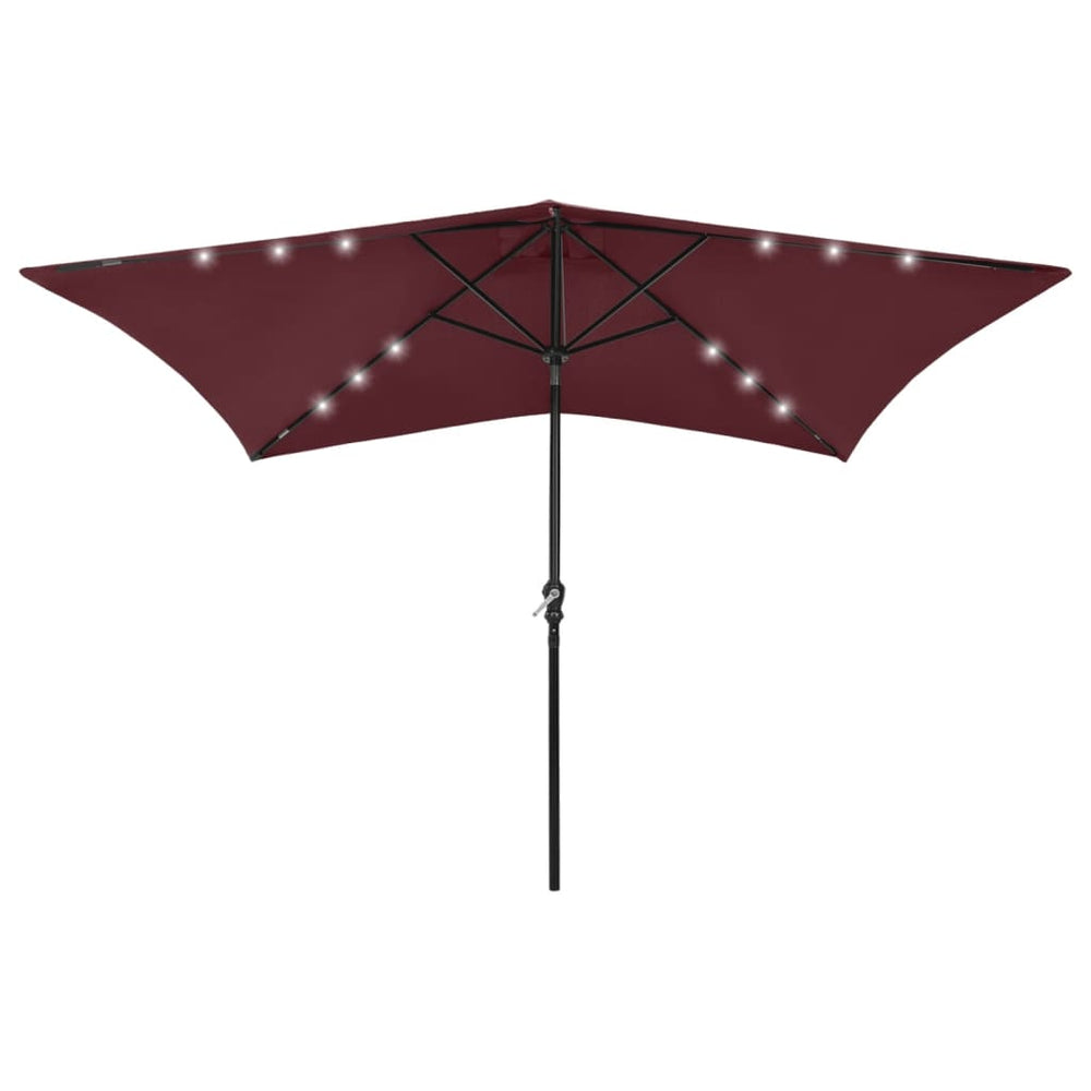 Skėtis nuo saulės su LED ir plieniniu stulpu, raudonas, 2x3m