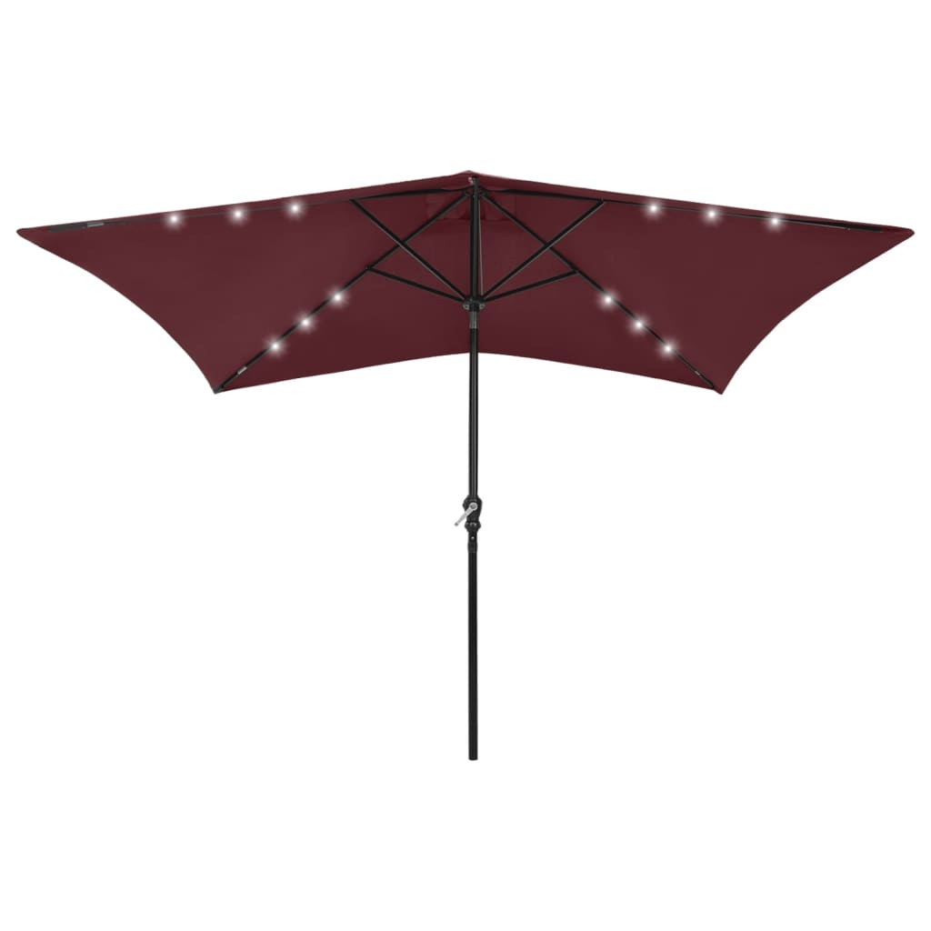 Skėtis nuo saulės su LED ir plieniniu stulpu, raudonas, 2x3m