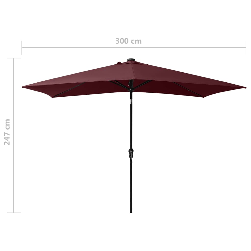 Skėtis nuo saulės su LED ir plieniniu stulpu, raudonas, 2x3m
