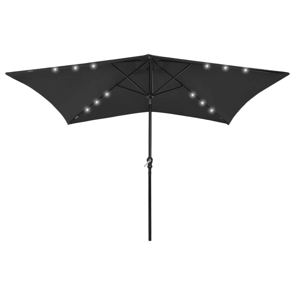 Sodo skėtis nuo saulės su LED ir plieniniu stulpu, juodas, 2x3m