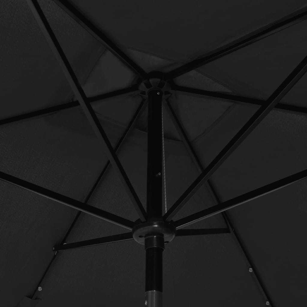Sodo skėtis nuo saulės su LED ir plieniniu stulpu, juodas, 2x3m