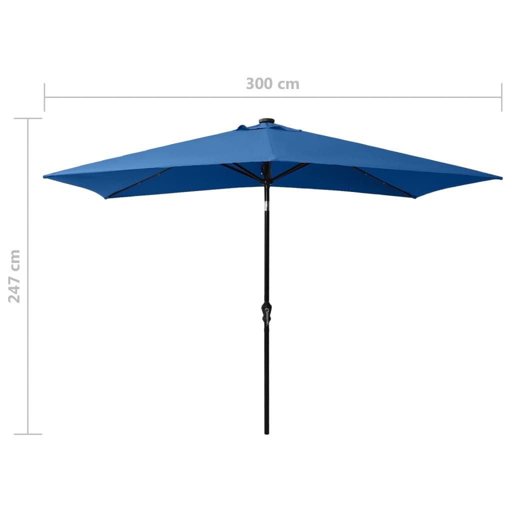Skėtis nuo saulės su LED ir plieniniu stulpu, mėlynas, 2x3m