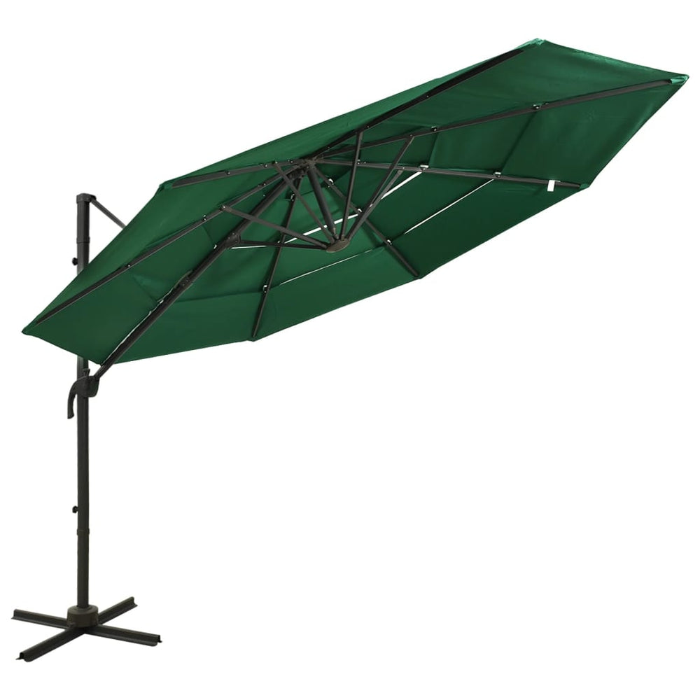 Sodo skėtis su aliuminio stulpu, žalias, 3x3m, 4 aukščių