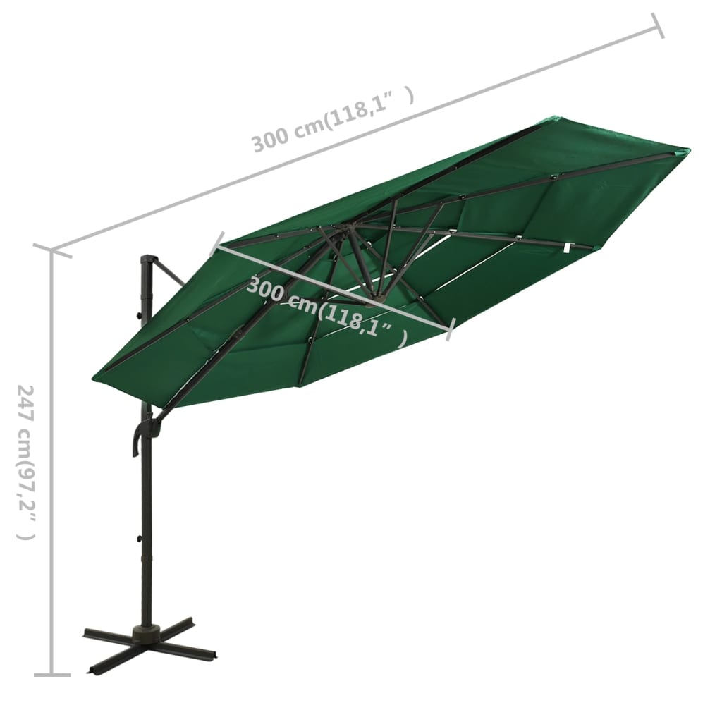 Sodo skėtis su aliuminio stulpu, žalias, 3x3m, 4 aukščių