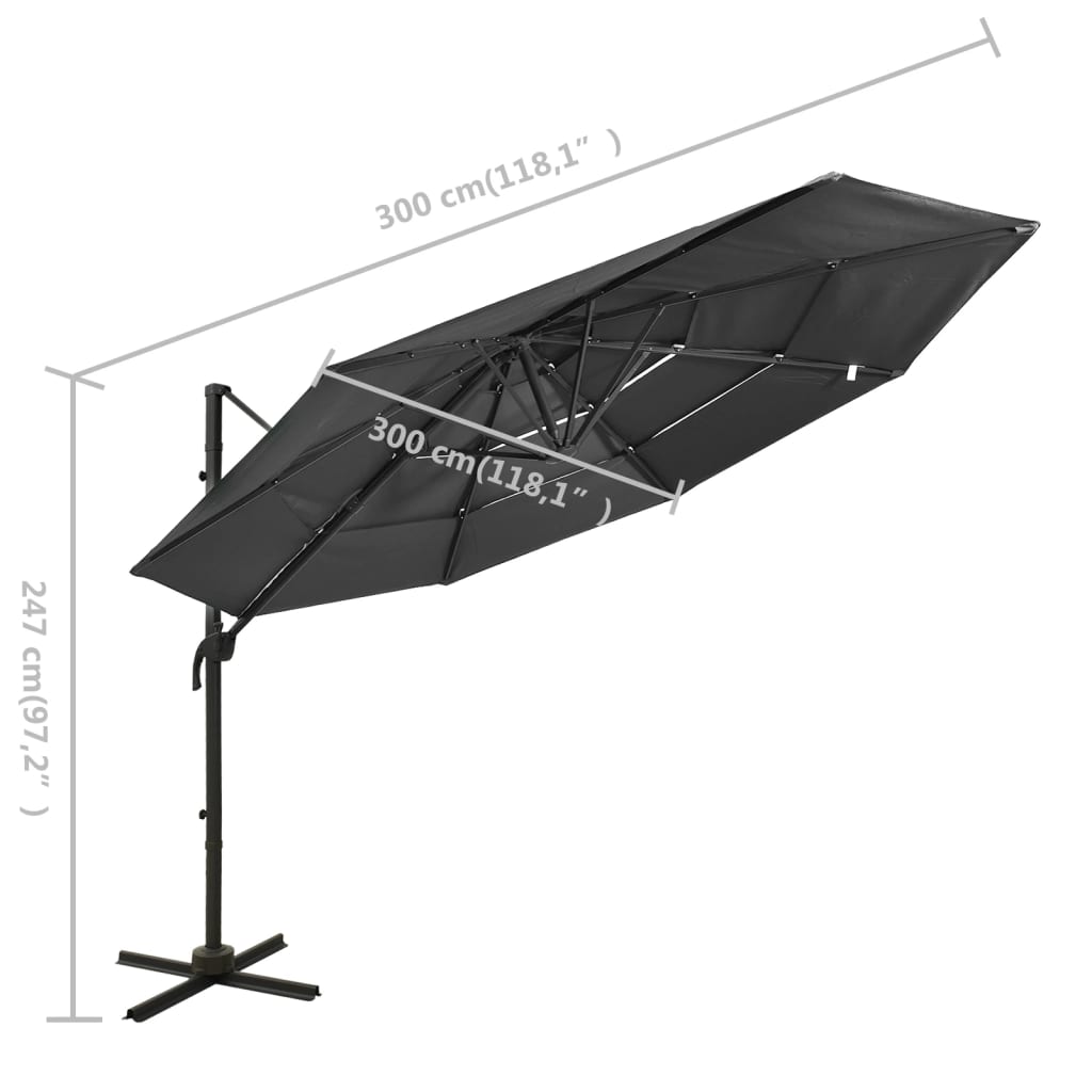 Sodo skėtis su aliuminio stulpu, antracito, 3x3m, 4 aukščių