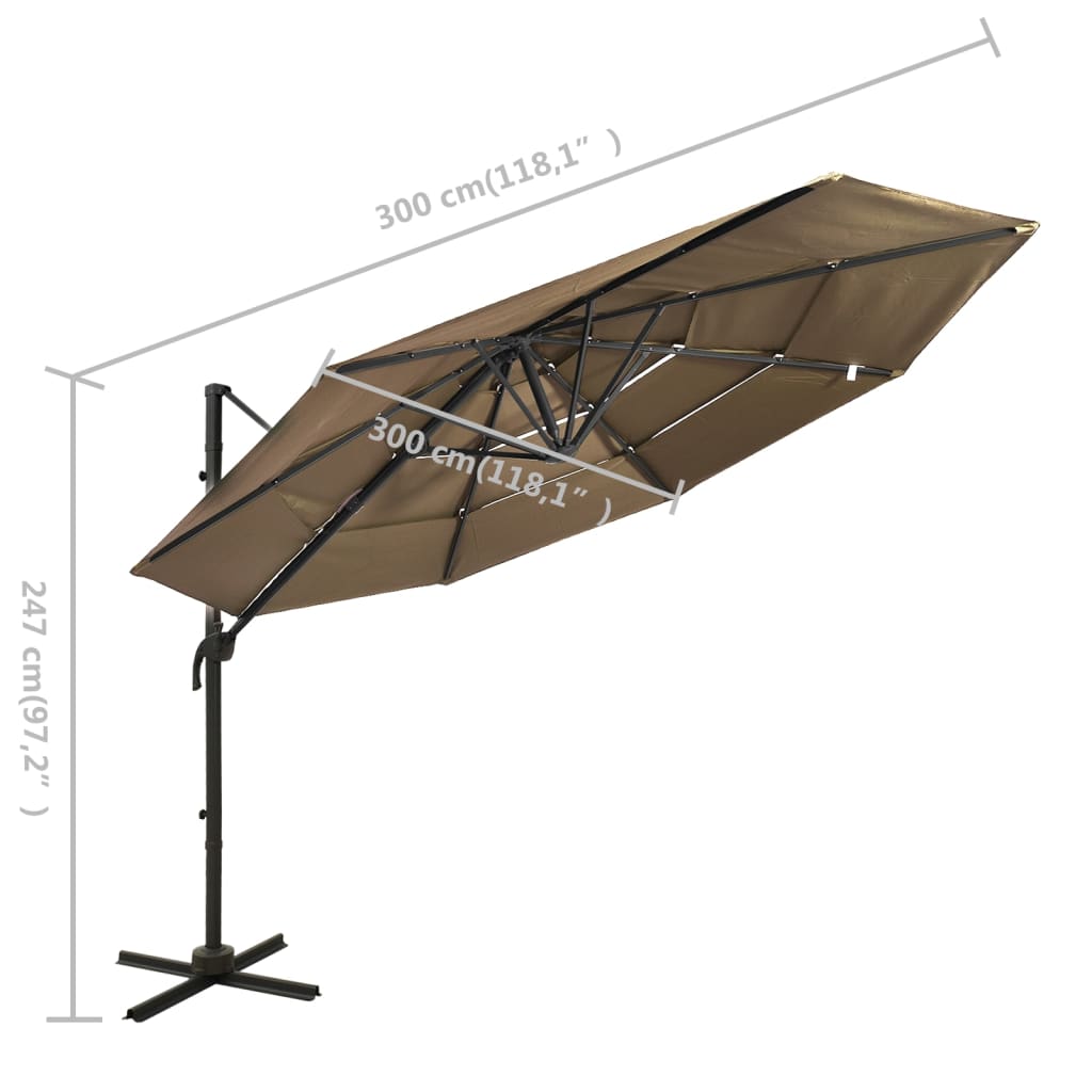 Sodo skėtis su aliuminio stulpu, taupe, 3x3m, 4 aukščių