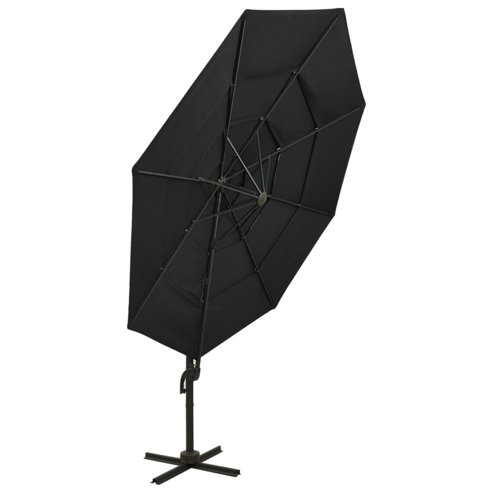 Sodo skėtis su aliuminio stulpu, juodas, 3x3m, 4 aukščių