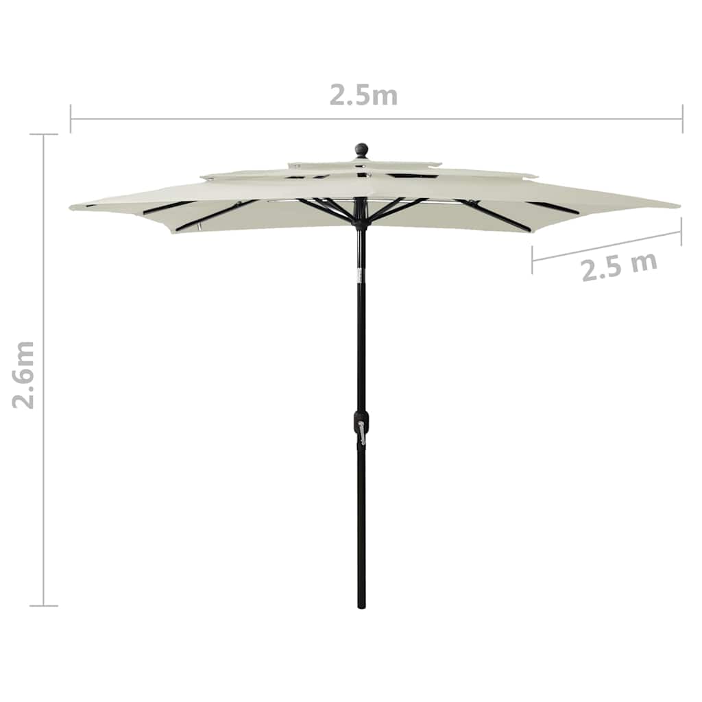 Sodo skėtis su aliuminio stulpu, smėlio, 2,5x2,5m, 3 aukščių