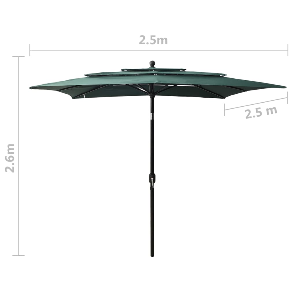 Sodo skėtis su aliuminio stulpu, žalias, 2,5x2,5m, 3 aukščių