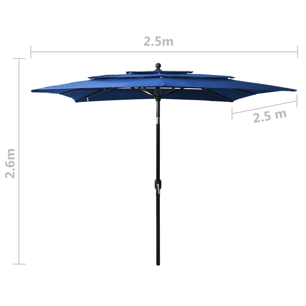 Sodo skėtis su aliuminio stulpu, mėlynas, 2,5x2,5m, 3 aukščių