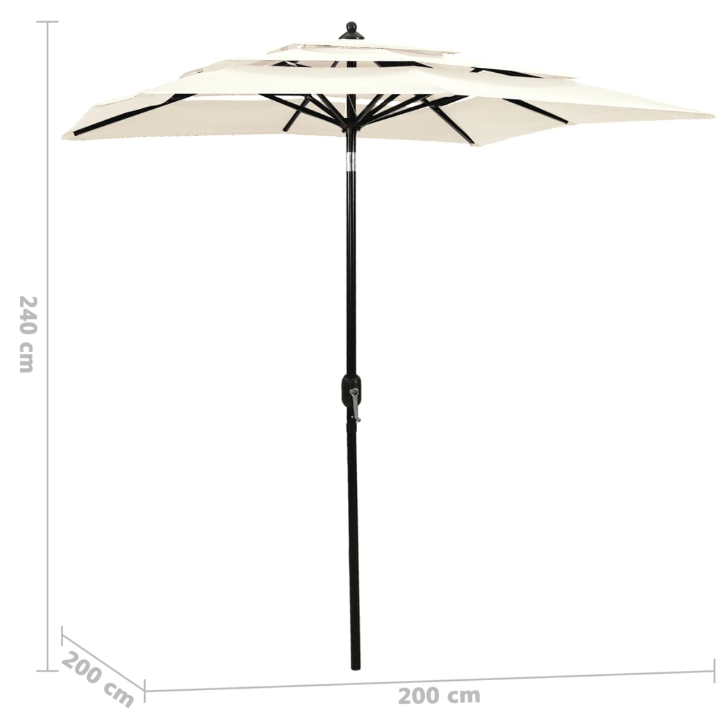 Garden parasol with aluminum pole, sand, 2x2m, 3 heights