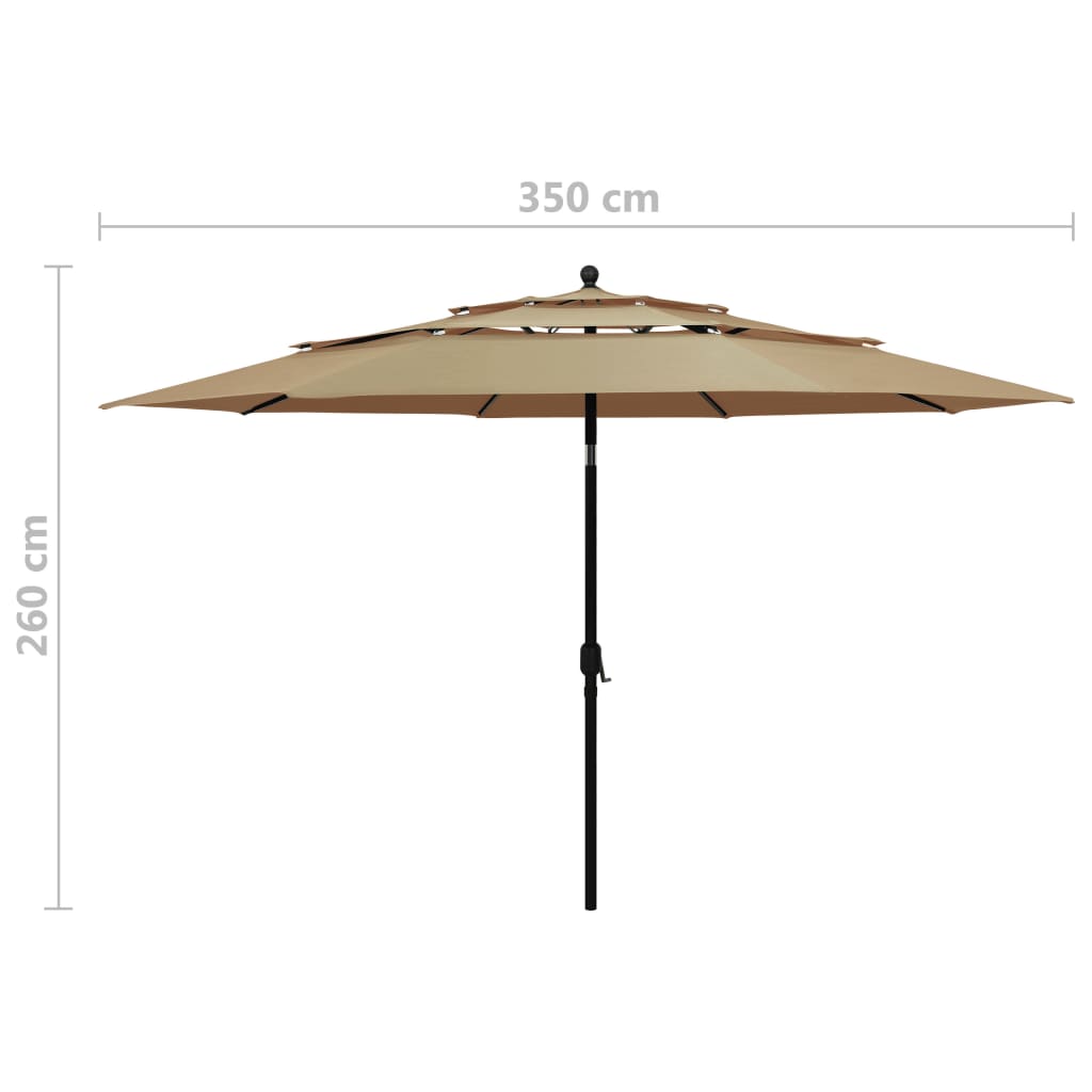 Sodo skėtis su aliuminio stulpu, taupe spalvos, 3,5m, 3 aukščių