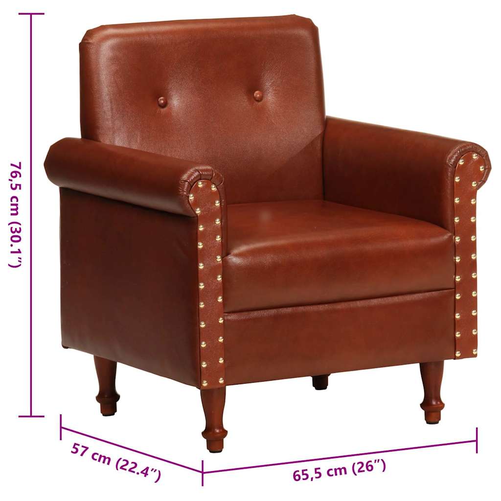 Armchair, brown, genuine leather