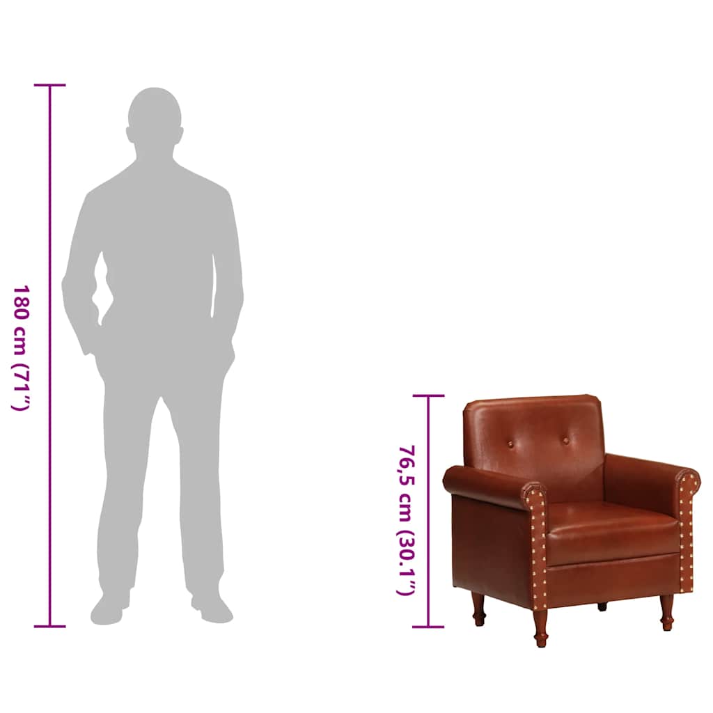 Armchair, brown, genuine leather