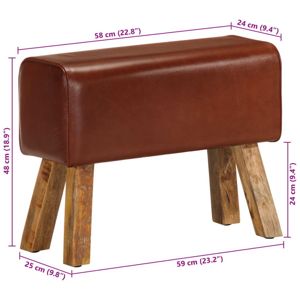 Gimnastikos arklys, rudas, 58cm, tikra oda ir mango masyvas