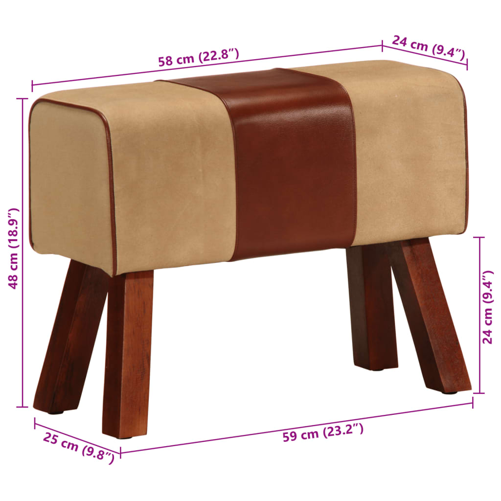Gimnastikos arklys, rudas, 58cm, tikra oda ir mango masyvas