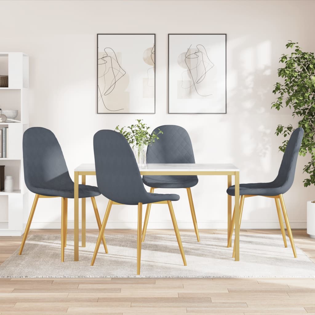Dining chairs, 4 pcs, dark grey, velvet