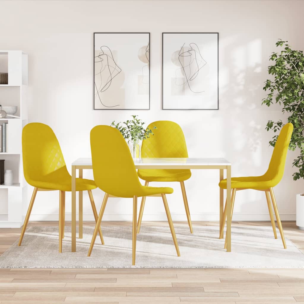 Dining chairs, 4 pcs, mustard yellow, velvet