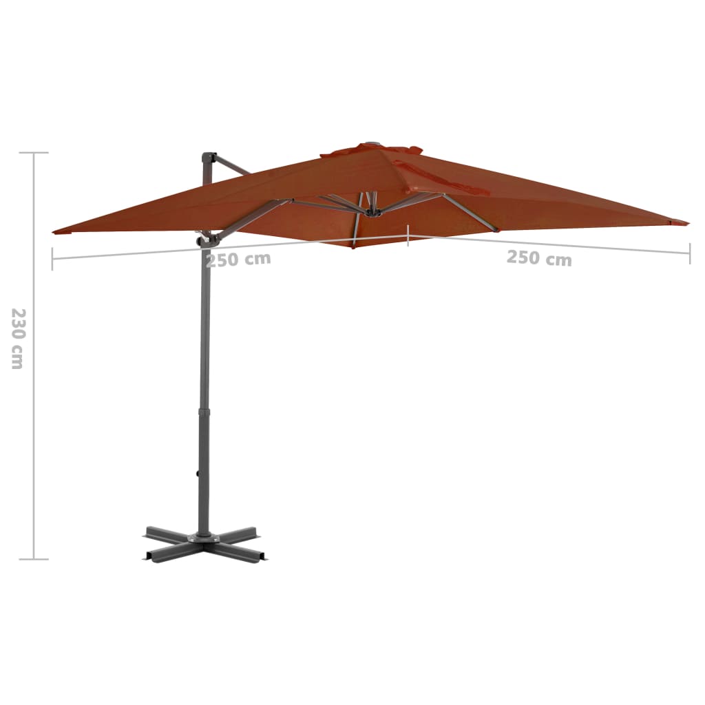 Gembinis sodo skėtis su aliuminio stulpu, terakota, 250x250cm
