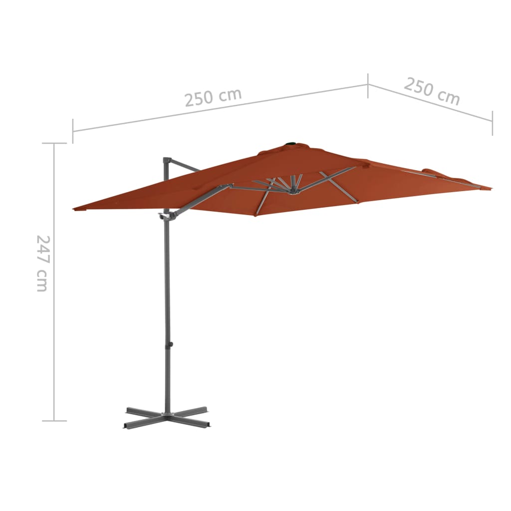 Gembinis sodo skėtis su plieniniu stulpu, terakota, 250x250cm