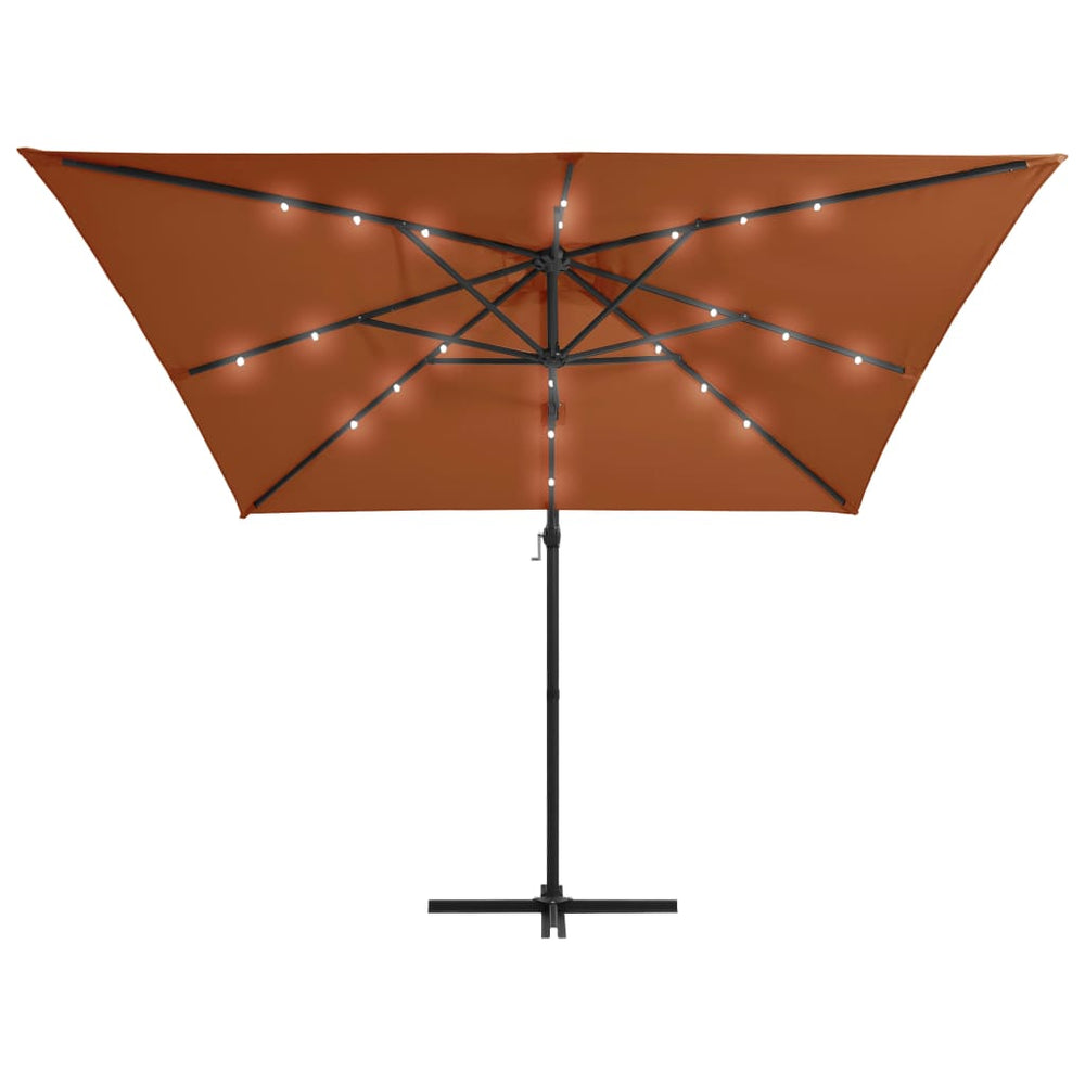 Gembinis sodo skėtis su LED lemputėmis, terakota, 250x250cm