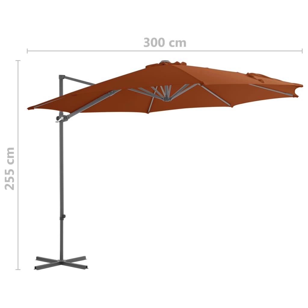 Gembinis sodo skėtis su plieniniu stulpu, terakota, 300cm