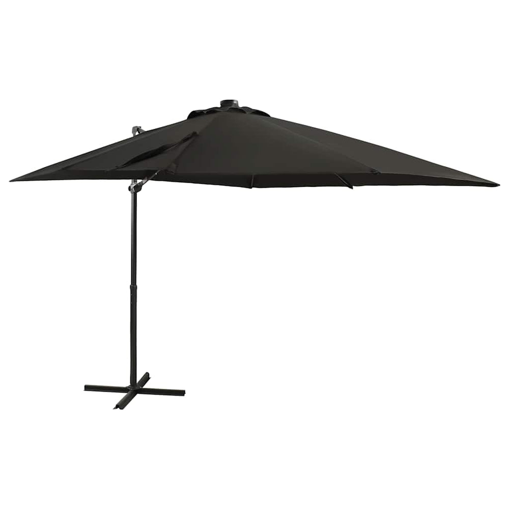 Gembinis skėtis su stulpu ir LED lemputėmis, juodas, 250cm