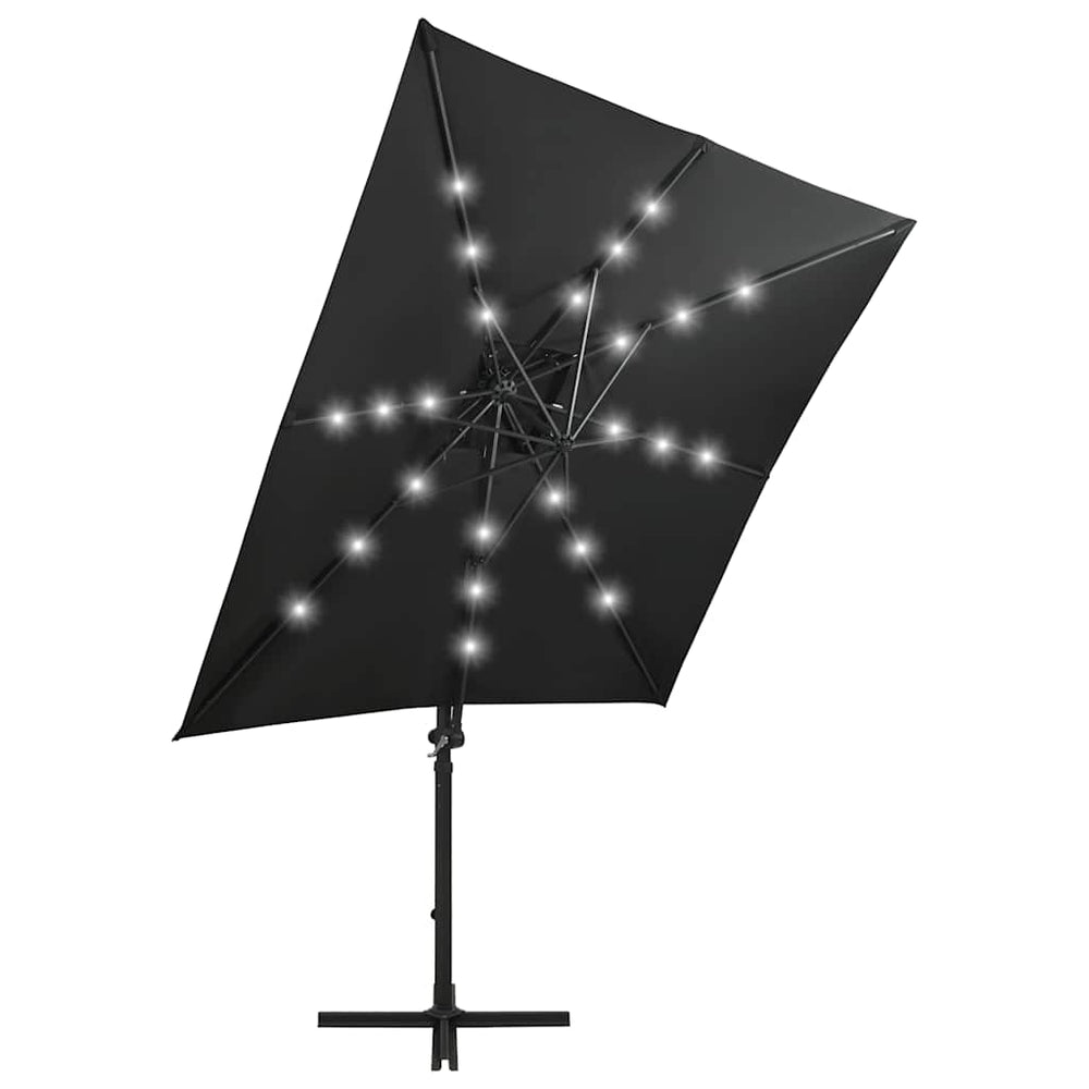 Gembinis skėtis su stulpu ir LED lemputėmis, juodas, 250cm
