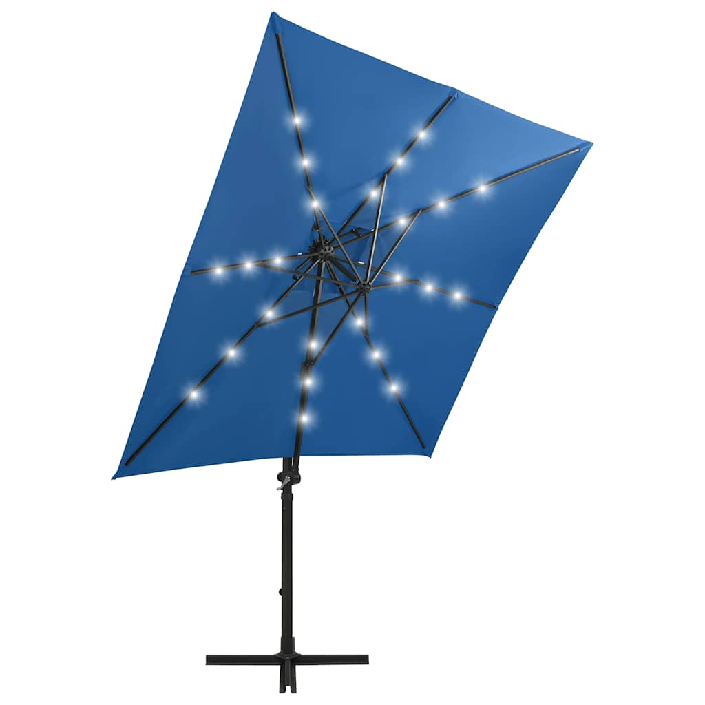 LED dārza saulessargs ar sviru BRETT, zils, 250x230cm
