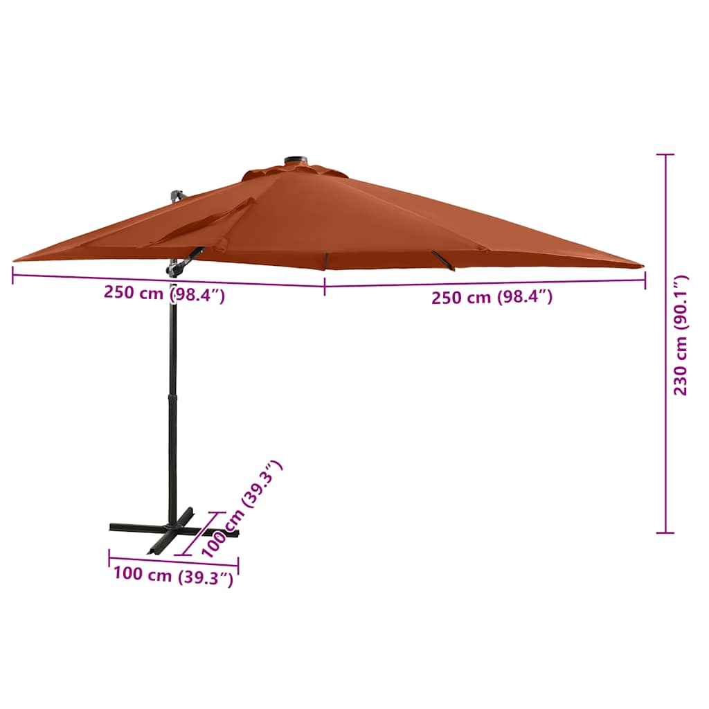 Gembinis LED sodo skėtis BRETT, terakotinė, 250x230cm