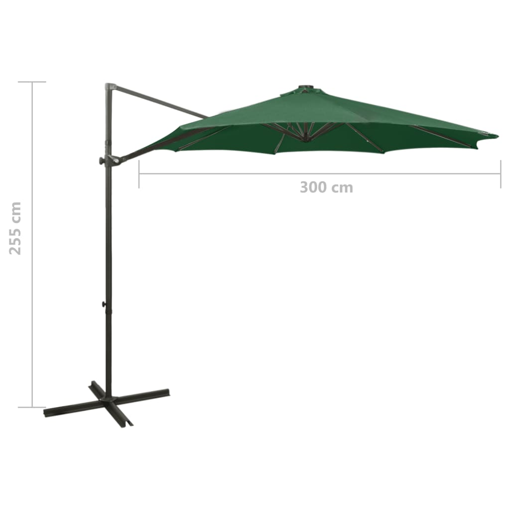 Konsoļu LED dārza lietussargs BRICE, zaļš, 300x255cm