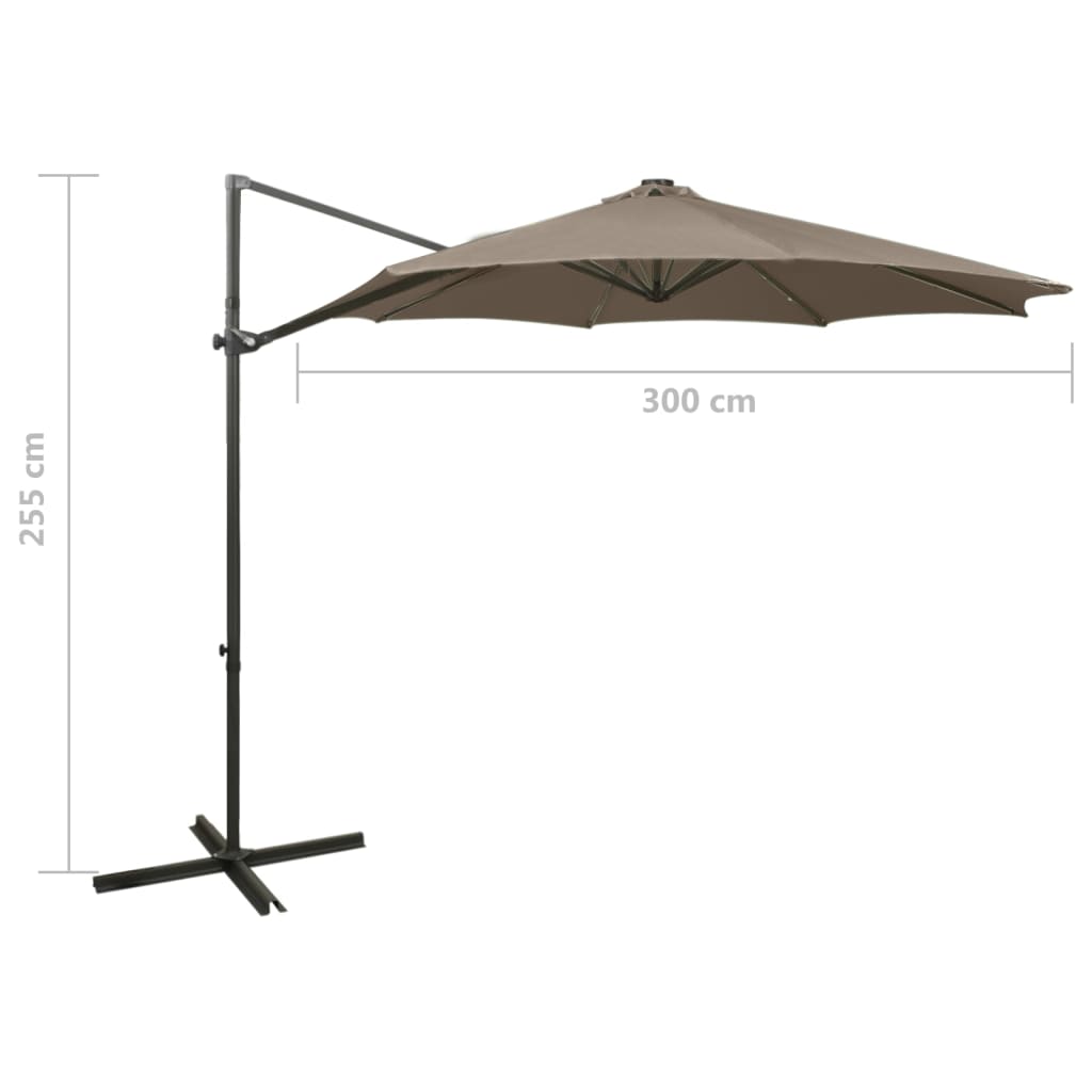 Gembinis LED sodo skėtis BRICE, taupe, 300x255cm