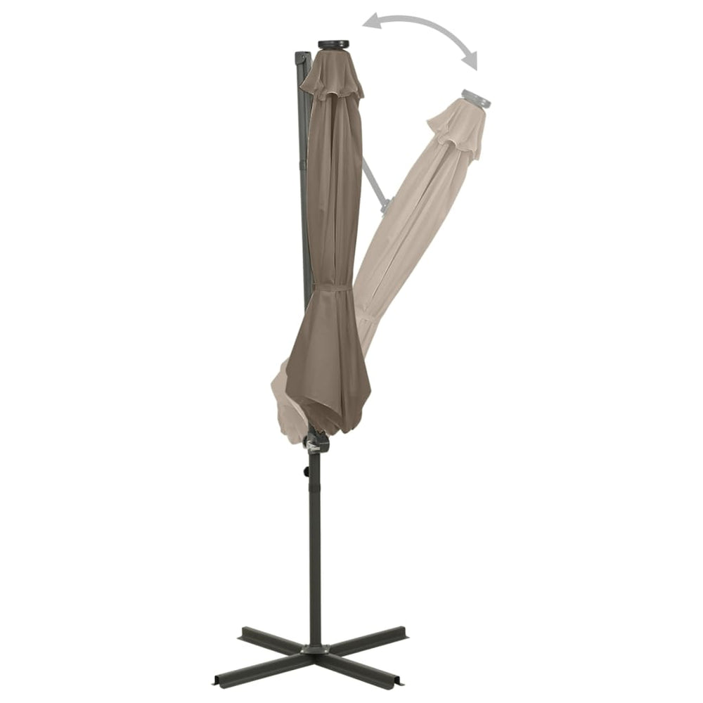 Gembinis skėtis su stulpu ir LED lemputėmis, taupe, 300cm