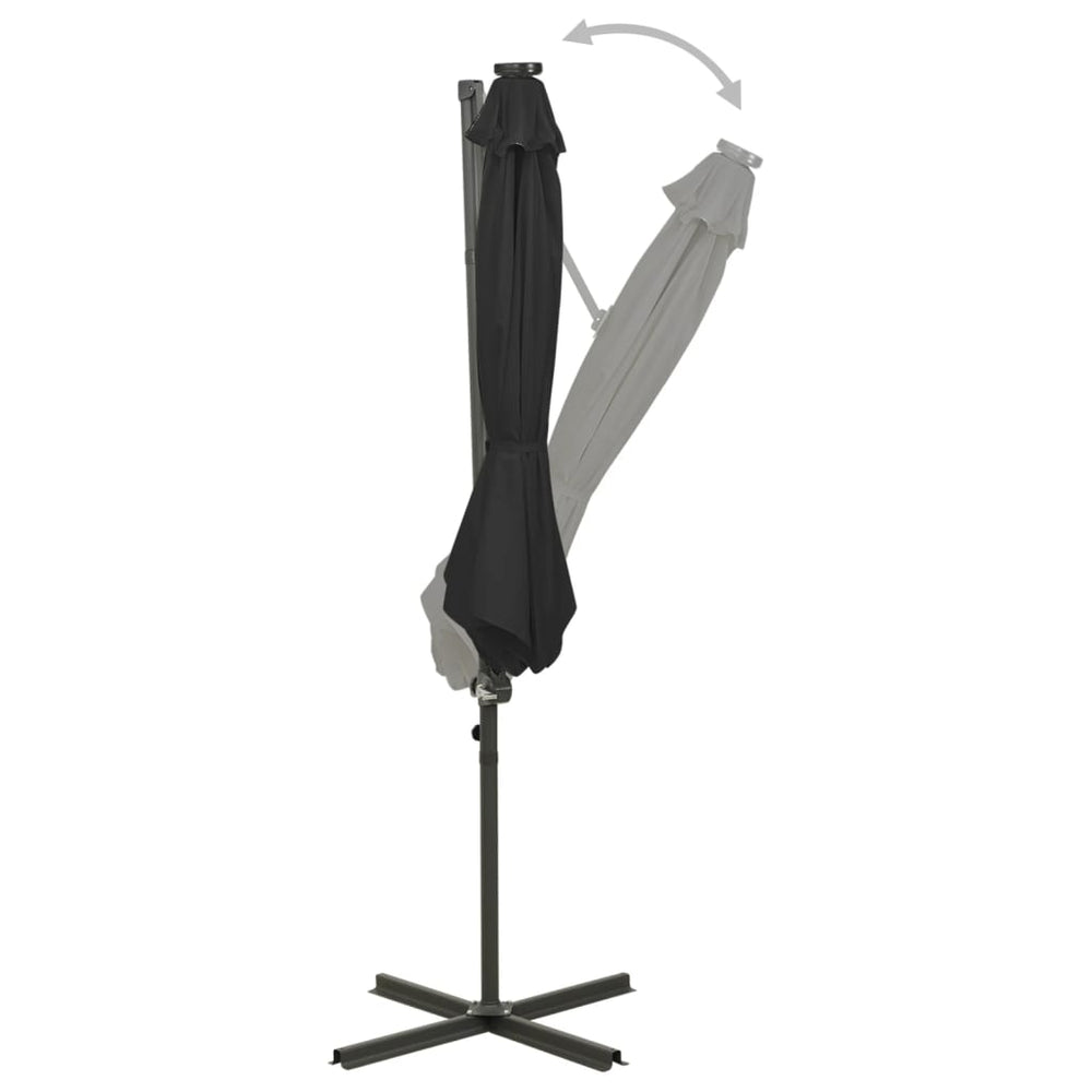 Gembinis skėtis su stulpu ir LED lemputėmis, juodas, 300cm