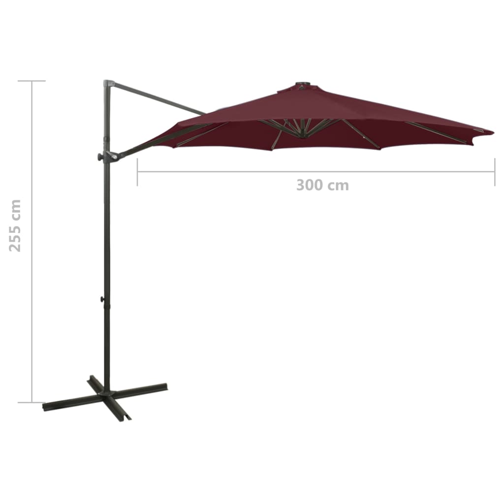 Gembinis LED sodo skėtis BRICE, raudona, 300x255cm