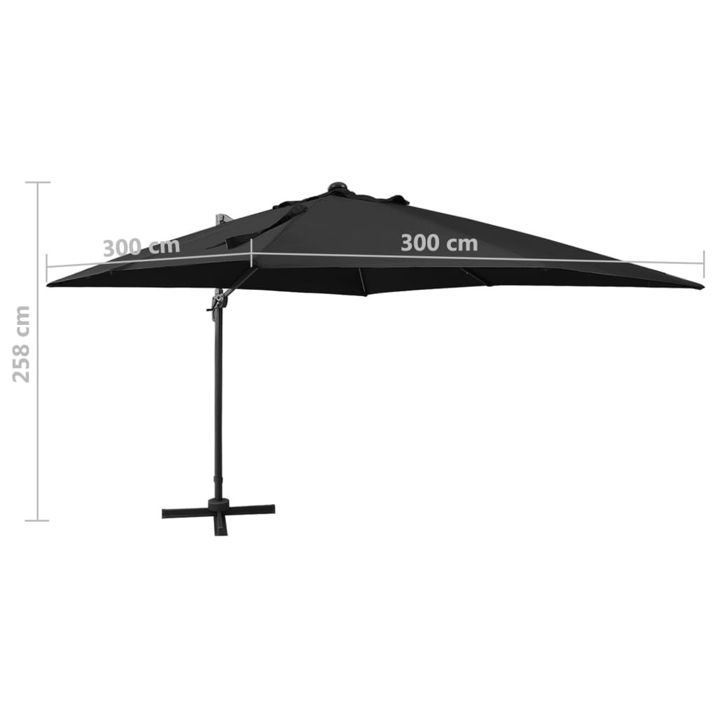 Gembinis LED sodo skėtis BRIDGER, juoda, 300x300x258cm