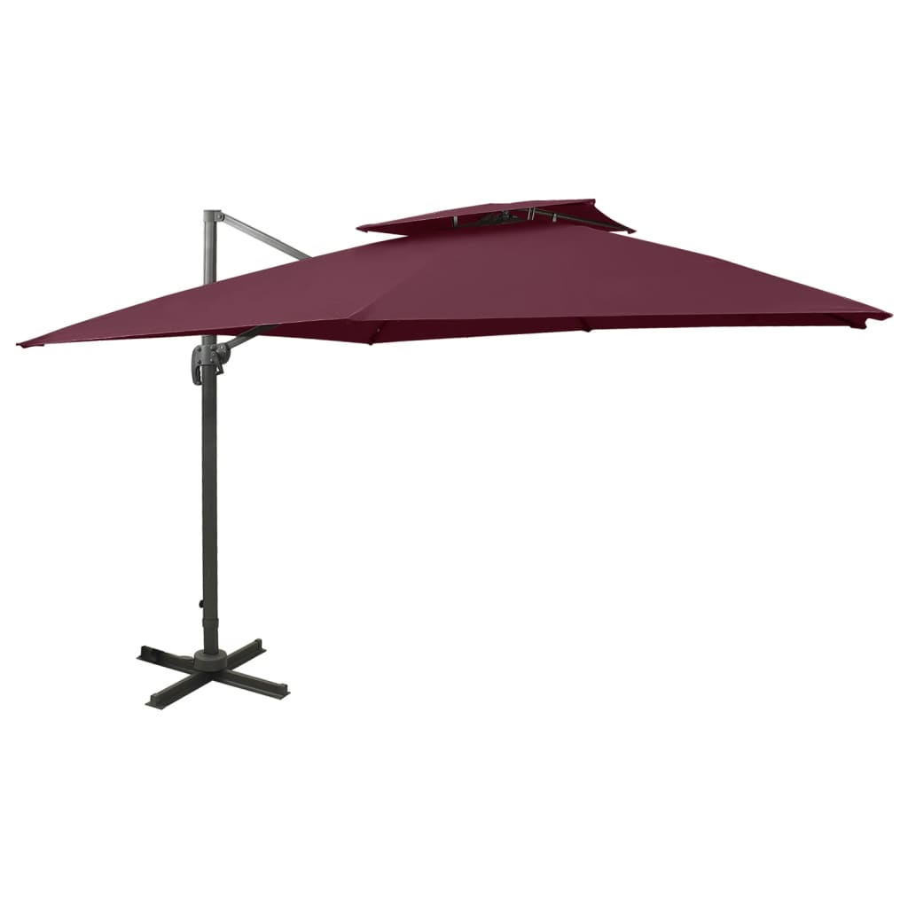 Cantilever umbrella with double top, dark red, 300x300cm